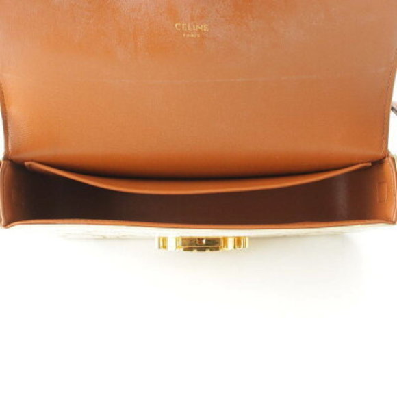 Celine Triomphe Canvas Calfskin Shoulder Bag White - Picture 5 of 6